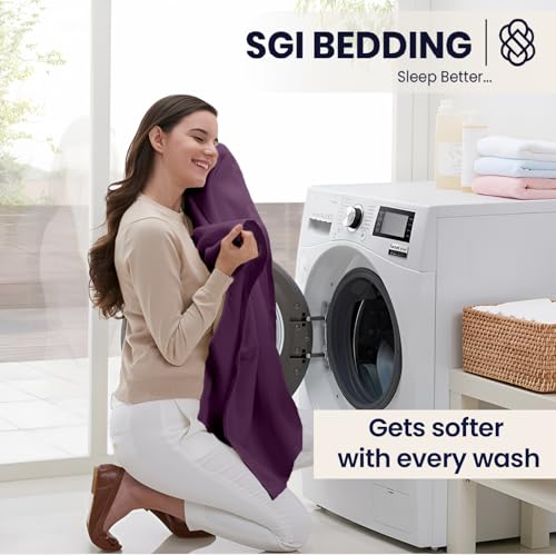 Image of SGI bedding 100% Egyptian Cotton Sheets RV King Size - 600 Thread Count Sheets Set, Soft, Cooling, 16 inch Deep Pocket, Luxury Hotel Bedding, Breathable, Durable - Plum