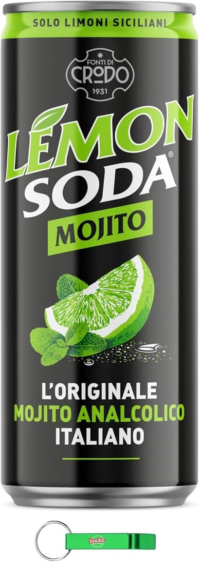 Lemon Soda Mojito Limonade (72 x 330ml) von Crodo - alkoholfreie Limettenlimonade - natürliche Aromen - Limettensaft aus Süditalien - EINWEG Dose + Beni Culinari Kostenloser Schlüsselanhänger