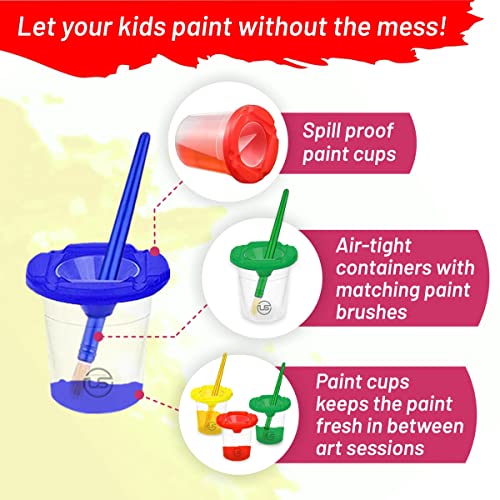 Image of The Mega Deals Kids Painting Set - Washable Non-Toxic Finger Paints (10 Colors of 2 oz) with 10 Paint Cups & 10 Brushes Mess-Free Toddler Art Supplies Painting Kit for Kids Gift Bundle