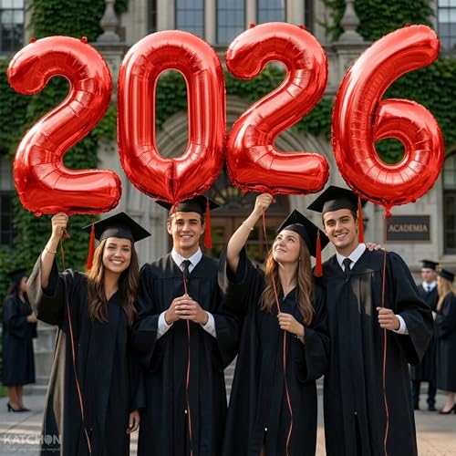 Image of Red Graduation Decorations 2026 | Giant, 16 Inch, Foil 2026 Graduation Balloons Class of 2026 Decorations | Red 2026 Balloons Number, Graduation Party Decorations | Prom Decorations 2026, Katchon
