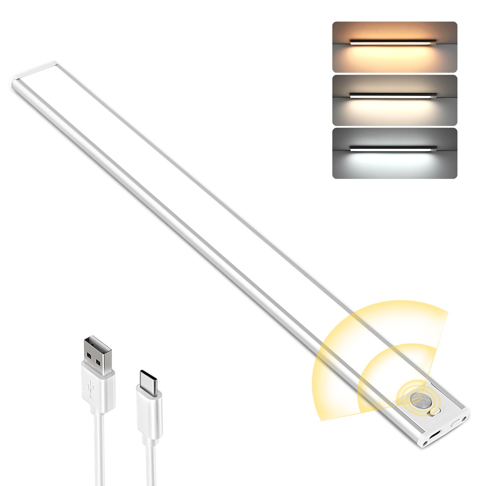 KEEBRIGHT センサーライト 室内用 30cm 極薄タイプ・USB充電式・…