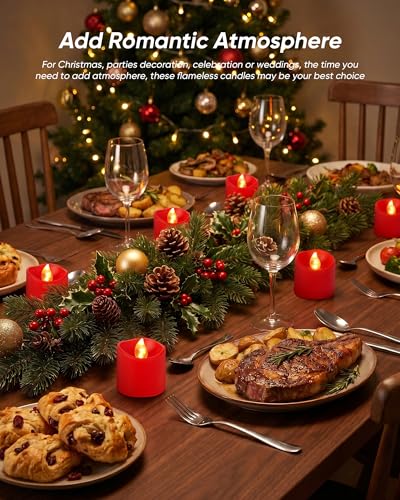 Image of Homemory 24Pack Red 400+Hour Remote Control Flameless Candles, 2 /4 /6 /8H Timer Led Votive Candles, Battery Operated Tea Lights for Wedding Table Centerpiece, Holidays, Halloween Pumpkins, Christmas