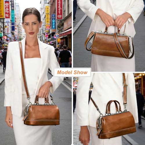 Image of CONTACTS Doctor Bag Purse for Women Luxury Leather Handbag with Lock Shoulder Bag Vintage Top Handle Bag