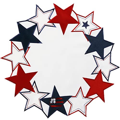 Owenie 4Th Of July Decorations Placemats Set Of 4, Patriotic Round Placemats For American Independence Day, Embroiderd White Blue Red Stars And Stripes Table Mats For Dining Table (15" Round) #TOP30