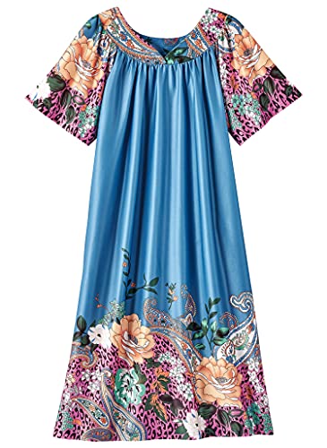 Image of AmeriMark Casual Women's Patio Muumuu House Dress Loose Comfortable Short Sleeve Sun Dress Lounger Gown Sleepwear for Ladies