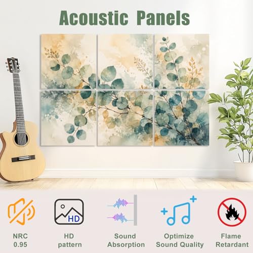 Paneles acústicos decorativos 6 pack de 72" x 48" con diseño hojas verdes, paneles auto adhesivos para absorción de sonido miniatura 5