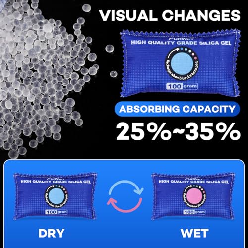Image of FURWEY 24 Pack Rechargeable Desiccant Packs for Storage, 100g Each, Blue
