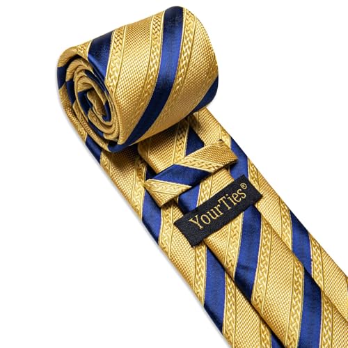 Image of YourTies Striped Ties for Men Classic Woven Silk Necktie with Handkerchief Cufflinks Set Formal Business Party Wedding