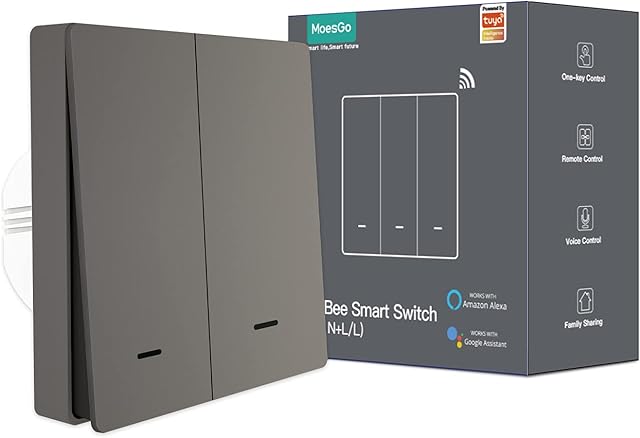 ZigBee Smart Light Switch, Neutral Wire Optional, Tuya Zigbee Hub Required, No Capacitor Needed, Smart Life&Tuya,1/2 Way, Multi-Control, Remote Control Works with Alexa Google Home,2 Gang