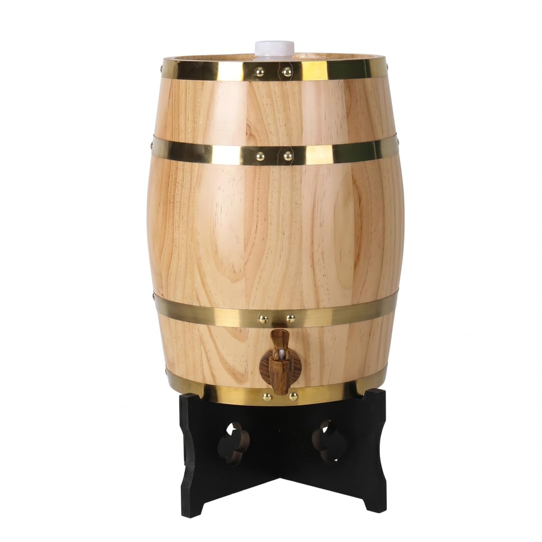 Wilafury 5L Whiskey Barrel Dispenser, Wooden Wine Barrel with Stand & Faucet, Empty Oak Aging Barrels for Home Bar, Hotel, Kitchen & Company Use