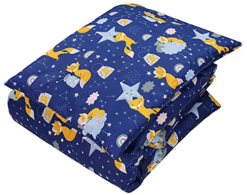 TupTam Set di Piumone Fantasia per Bambini Tutte le Stagioni Cuscino Piatto 2 pz., Volpe Stelle/Blu Scuro, 135x100 cm