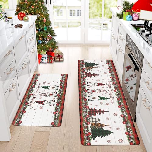 Christmas Gnomes Kitchen Mats Set for Anti Fatigue Comfort