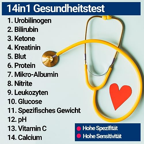 25x Gesundheitstest 14in1 Urin Teststreifen für 14 Indikatoren für Ernährung & Bewusstsein Analyse – Glucose, Keton - Urinanalyse