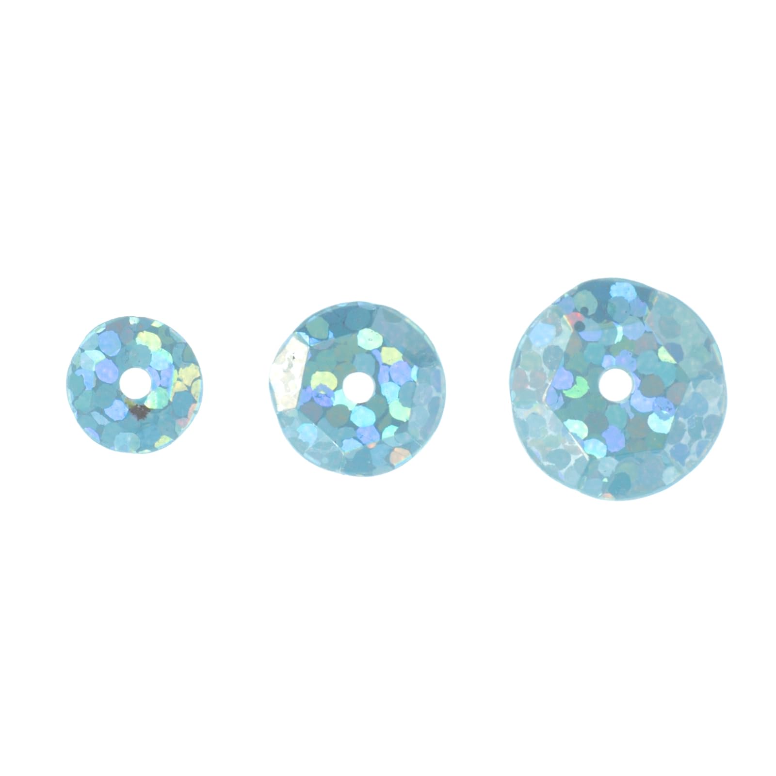 John Bead 700pcs 6/8/10mm Sky Blue Flat Round Plastic Assorted Loose Sequins Spangles Hologram with Hole for DIY Crafts Making Sewing Embroidery Clothes Decoration