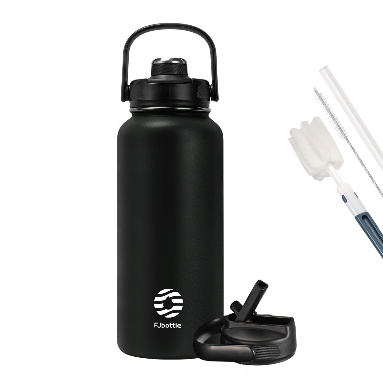 Fjbottle Borraccia Termica con cannuccia - 2xTappi - 950ML/1200ML Bottiglia Termica - Senza BPA/Senza Perdite Borracce acciaio inox per Scuola, Sport, Palestra, Ciclismo