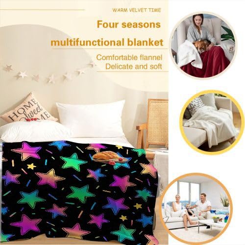 Manta Polar 220 x 240 Estrellas Coloridas, Mantas para Cama 105 de Franela Cálida y Cómoda para Niños y Adultos, Mantitas para Sofá Reversible para Cubre Sofa Colchas, Fácil de cuidar