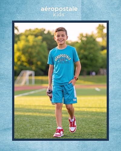 Image of AEROPOSTALE Boys Shorts Set 2 Piece Graphic Tee and Mesh Athletic Shorts | Poly-Cotton Graphic Tee, Pull On Mesh Shorts with Elastic Waist, Regular Fit