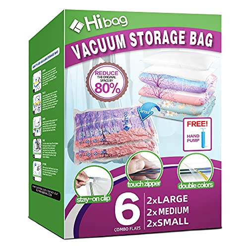 Image of 6 Pack Vacuum Storage Bags for Clothes, Clothes Vacuum Bags Save 80% Space, Work with Vacuum Cleaner, Travel Hand Pump Included (Combo (2L+2M+2S))
