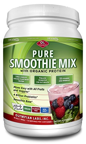 Olympian Labs Pure Smoothie Mix, 14g Organic Vegan Protein, Probiotics, Vitamins, Minerals, CLA, Flax, 2-Pound Powder