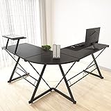 Maxzzz Bureau d'angle en Forme de L - Solide - avec Structure et Table en Forme de L - avec Pieds réglables - 147 x 126 x 73 cm - Grande Table en Bois MDF - Noir
