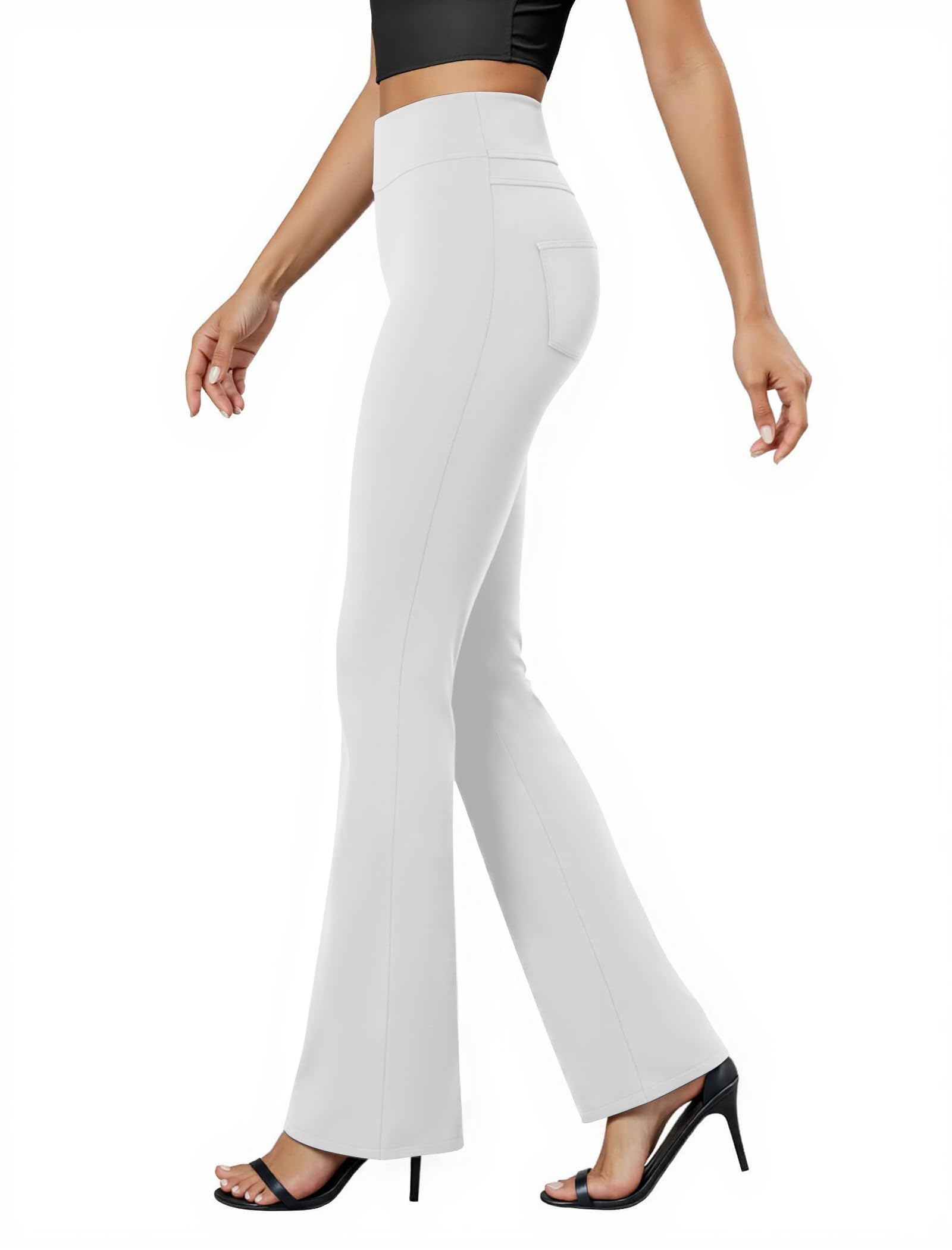 Friptspyg Hosen Damen mit Taschen Elegante Hosen Hoher Taille Business Hose Elastische Yogahose Casual Freizeithosen,Weiß M