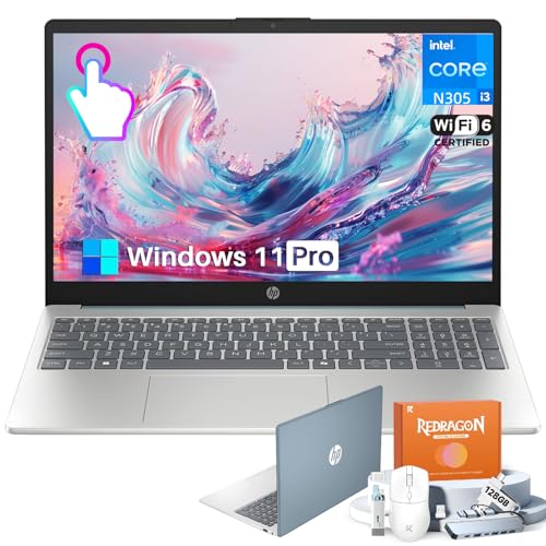 Image of HP 15.6 Touchscreen Laptop Windows 11 Pro, Intel 8-Core i3-N305 CPU, 15.6 FHD Touch, 16GB RAM, 512GB SSD, Fast Charge, Wi-Fi 6, HD Camera, Student & Business, Moonlight Blue,W /REDRAGON Accessories