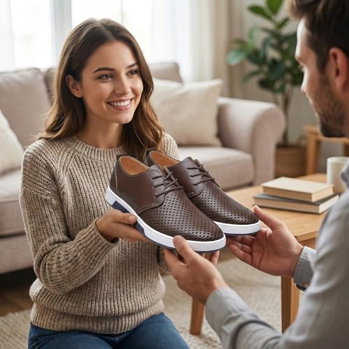 Image of konhill Men's Casual Oxford Shoes - Breathable Dress Shoes Loafers Lace-up Flat Sneakers