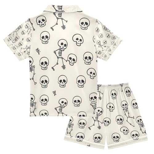 senya Skeleton Cartoon Style Satin Summer Pajama Sets Silk Short Sleeve Button Down Sleepwear2