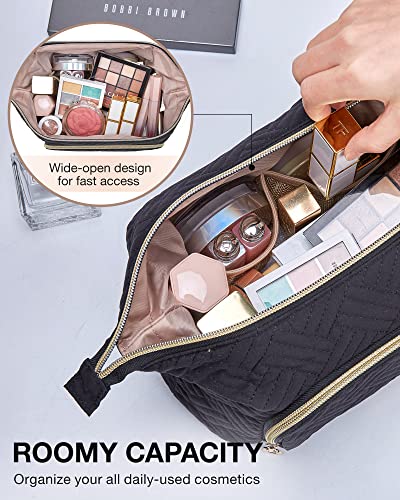 Image of BAGSMART Travel Makeup Bag, Cosmetic Bag Make Up Organizer Case,Large Wide-open Pouch for Women Purse for Toiletries Accessories Brushes Black