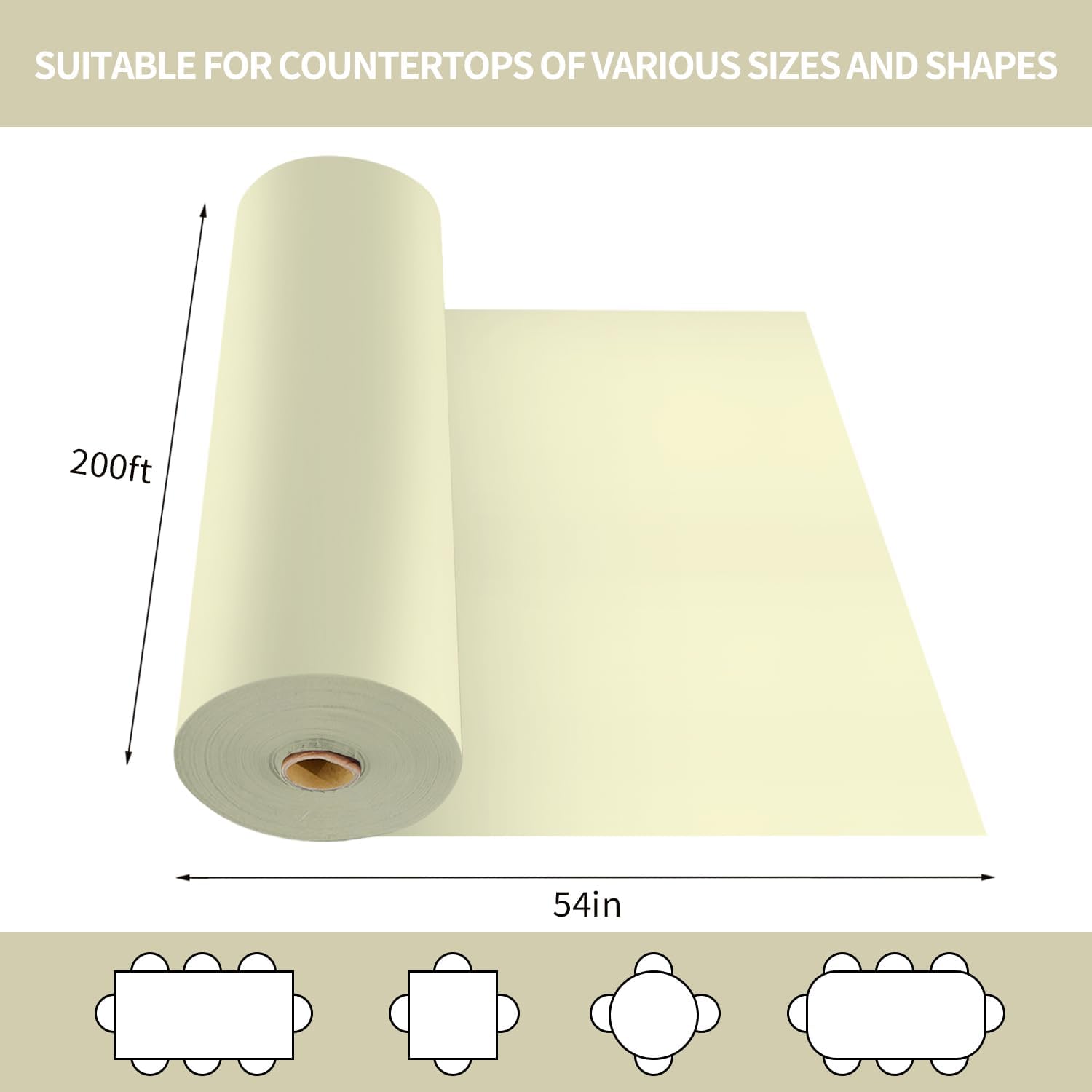 CXPSINC 54 Inch X 200 Feet Plastic Table Cover Roll Disposable Tablecloth with Slide Cutter for All Type/Shape Tables | Picnic, Party, Banquet, Birthdays, Weddings (Beige) - Image 2