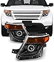 AKKON - Fits 2011-2015 Ford Explorer [Halogen Style] Projector Headlamp Black Headlights Diver+Passenger Side Pair