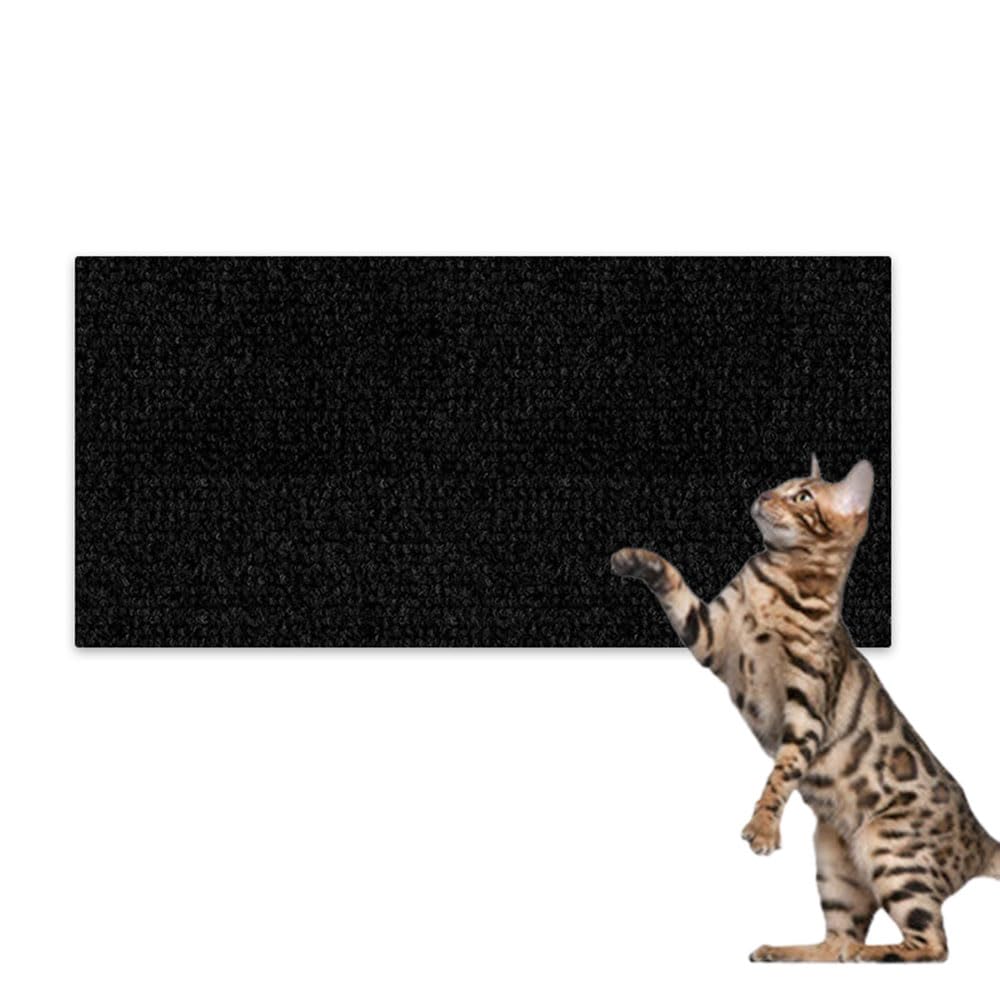 Hearda Cat Scratch Mat, Self Adhesive Cat Scratching Mats, Abrasion Resistant Polyester Scratcher, Protects Furniture & Sofa, Couch Carpets Rug (Black,40x100cm)