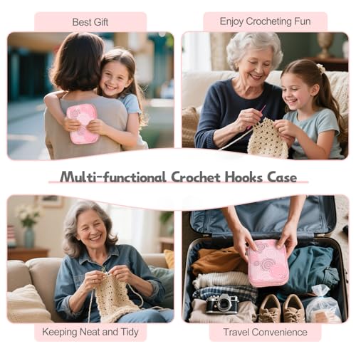 Image of Katech Crochet Hook Case-Empty Zipper Bags Portable Travel Crochet Storage Bag Organizer with Web Pocket and Crochet Hook Holder Slots for Carrying Crochet Needles (Up to 7'')