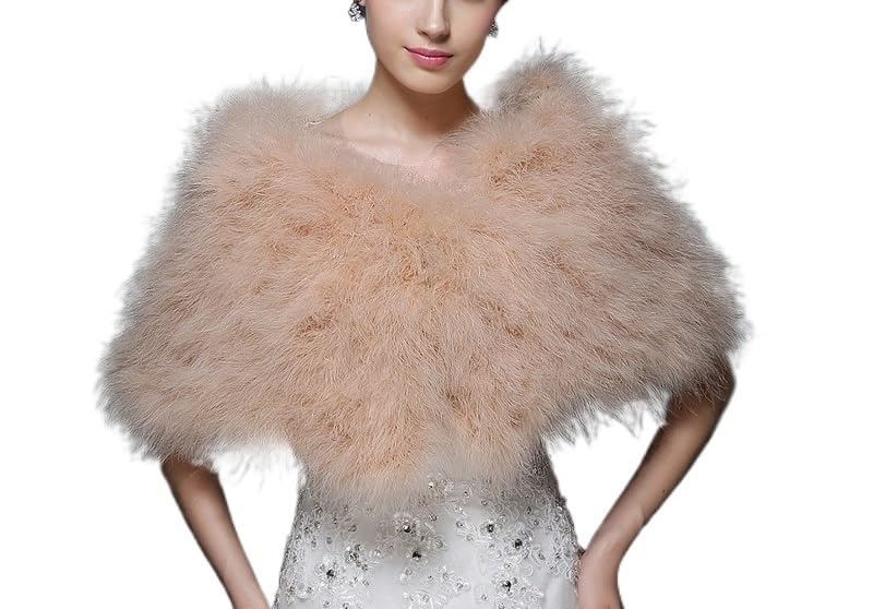 1pc Khaki and White Feather Bridal Shawls Faux Fur Shoulder Wrap Winter Fake Fur Wedding Cape Dress Evening Stoles2