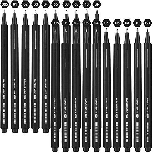 20 Pack Black Fineliner Pens Pigment Drawing Pens Micro Ink Fineliner Pens Waterproof Ink Pens for Crafts Sketching Writing Drafting Supplies
