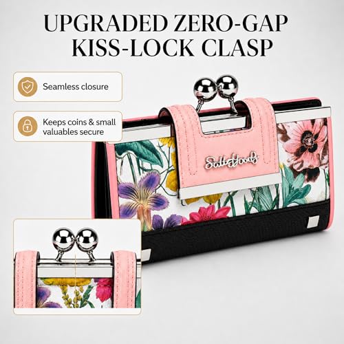 Image of Floral Wallet for Women, Vintage Kiss-Lock Clutch Purse