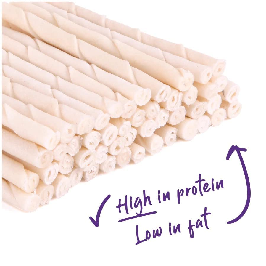 Image of Twisted Rawhide Dog Chew Sticks - 400g | Stick for Dogs | Natural Flavour Dog Treats & Snacks | Protein-Rich, Low Fat | Suitable for All Life Stages
