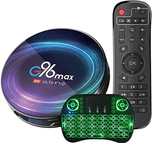 LEMSM Android 11.0 TV Box, Smart Box Amlogic S905X4 64-bit Quad Core Cortex-A55 CPU, 8K/4K UHD Bluetooth 4.1 2.4G/5G WiFi Stream Media Box con Mini Teclado inalámbrico,4gb+64gb Cover
