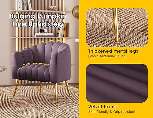 Image of Dewhut Oversized Pumpkin Couch Accent Chair, Modern Comfy Velvet Upholstered Barrel Chairs, Luxury Single Sofa Armchair for Living Room, Waiting Room, Office and Vanity, (Purple)