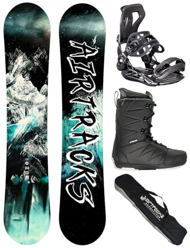 Airtracks Herren Snowboard Set - Under Flat Zero Rocker Snowboard Wide 159 - Softbindung Master - Softboots Star Black 47 - SB Bag