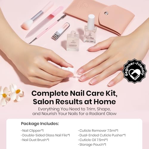 Image of Beetles Cuticle Oil Cuticle Remover Nail Kit with Glass Nail Files Double Side Nails Prep Kit Cuticles Pusher Dual End Cuticles Remover Set Nails Clippers Dust Brush Manicure Set with Storage Pouch