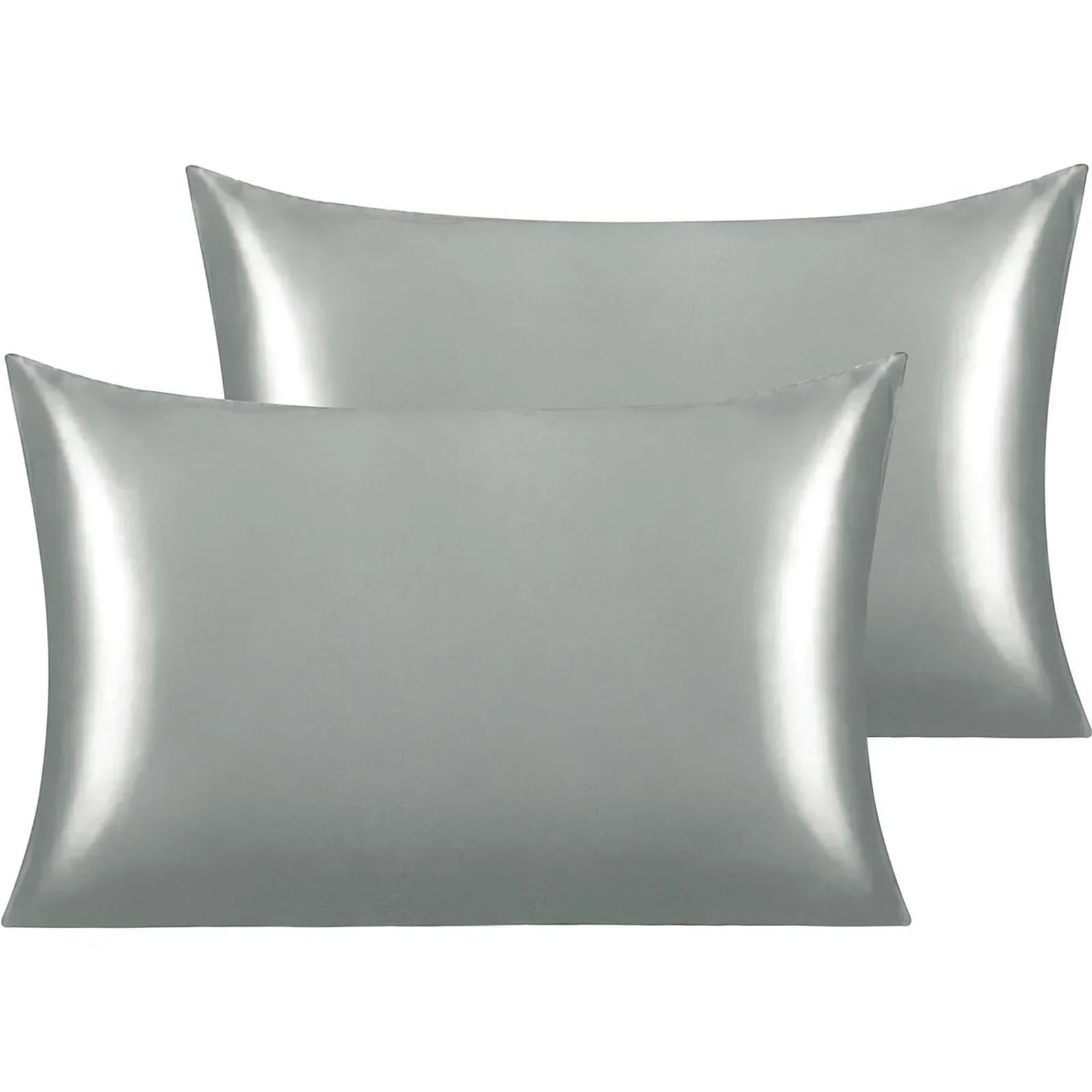 Silk Pillowcase Stain Pillowcase For Hair Skin Breathable Pillow Covers(Grey,51cmx76cm 2pcs)