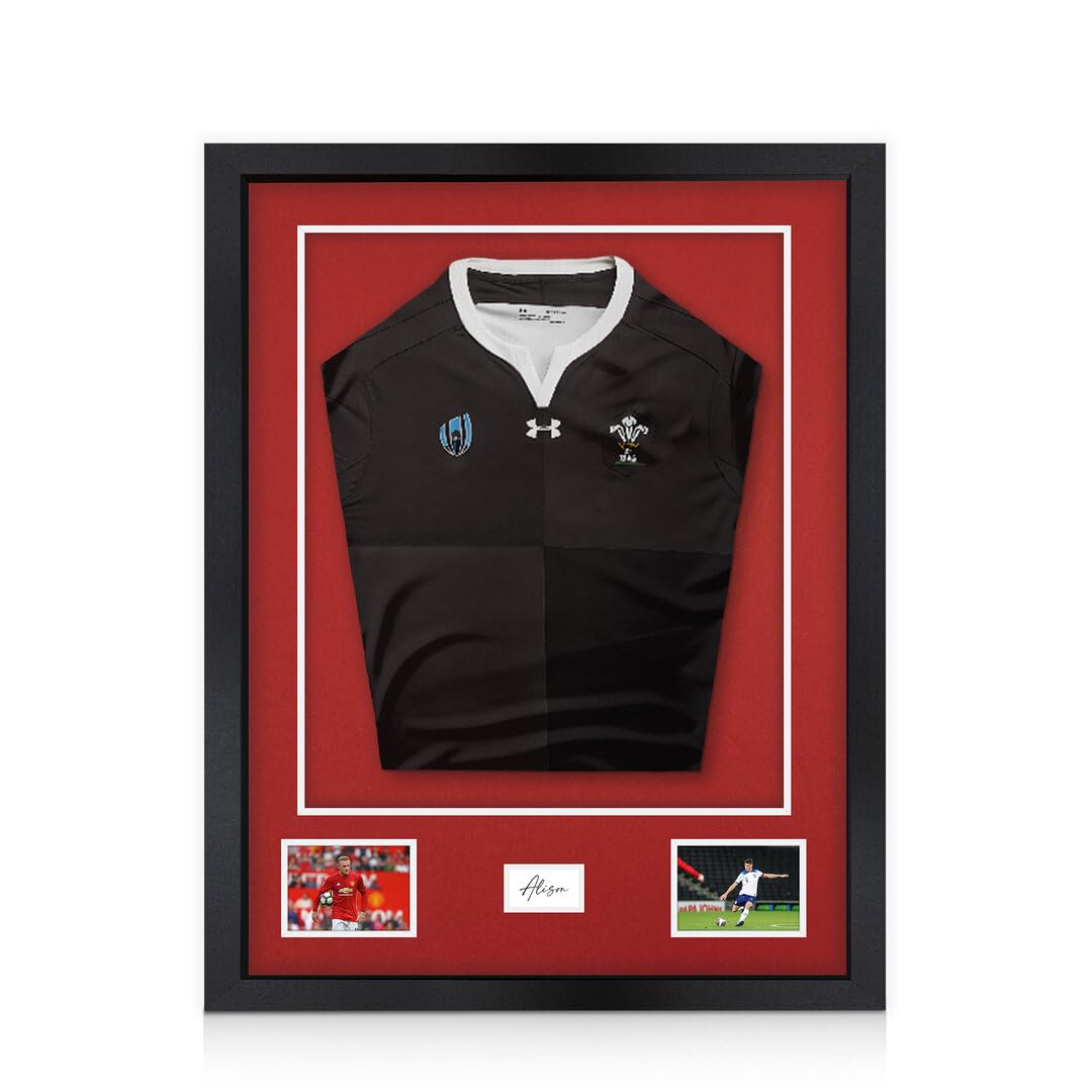 Alison Kingsgate 77.5×58.5CM Football Shirt Frame-3D Deep Box Sports, Photo Display with Crimson Mount 42.5×49CM Shirt Window, Two 3.5×5” Photos & 4.5×7.5CM Name Plate-DIY Kit-Matte Black