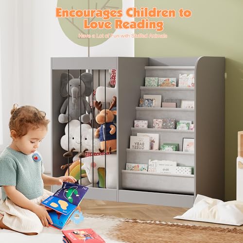 Image of NACHES 5-Tier Kids Bookshelf Toy Storage Net Holder Sling Grey
