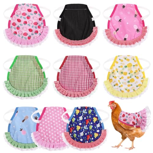 Tideme 9Pcs Chicken Saddles For Hens Waterproof Chicken Aprons with Elastic Straps Chicken Feather Protective Jackets Poultry Protectors Wing Back Protectors Hen Feather Fixing Supplies