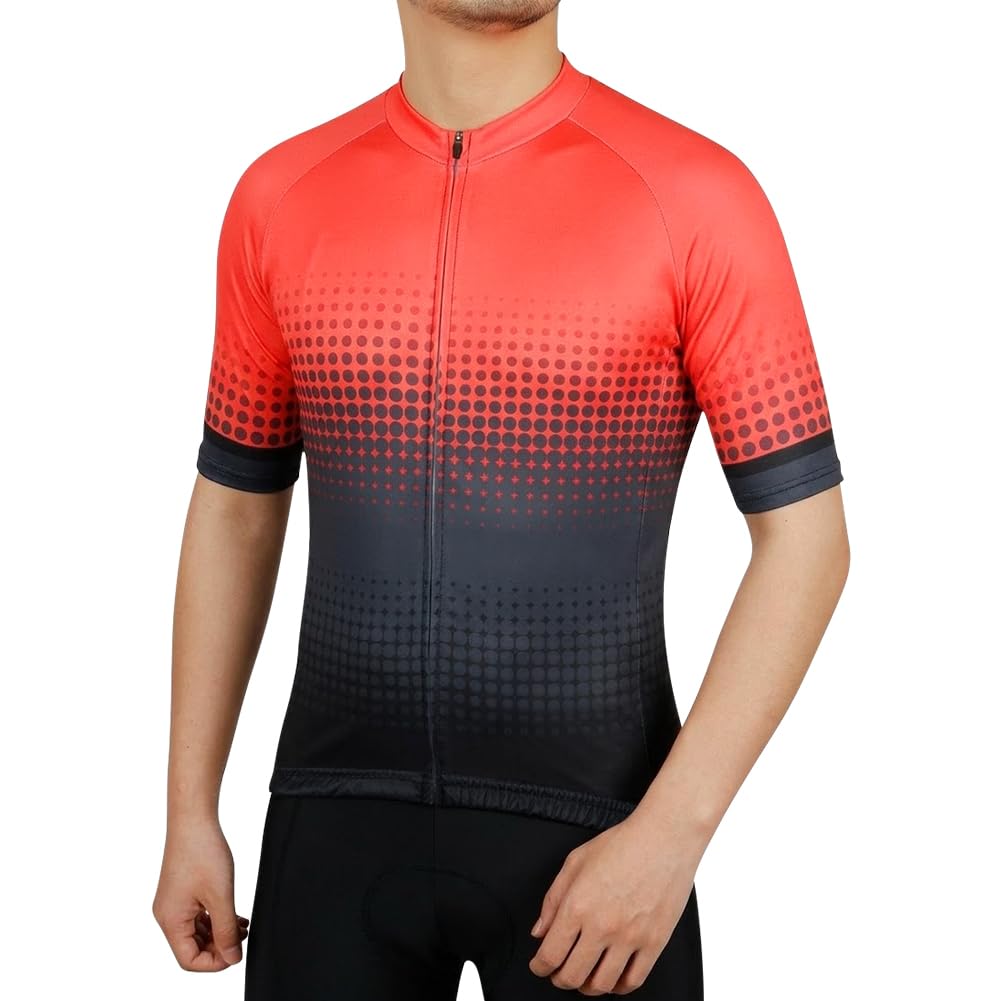 Maillot Ciclismo Hombre, Camiseta de Ciclismo de Manga Corta para Hombre, Verano, UV-Protect, Cremallera Completa Transpirable, Elástico, Secado Rápido
