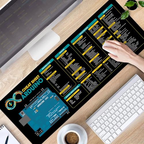 Image of Arduino Cheat Sheet Mouse Pad Mouse Mat KMH Quick Reference Guide Large Desk Mat for Coders Hacker Programmers, Arduino Mousepad Essential Computer Accessories for Study, Work, and Reference Purposes