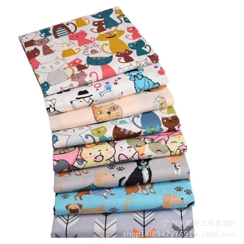 BrightGlow 8 Stück 25 * 20cm Baumwollstoff Stoffpakete 100% Baumwolle Quiltingstoff Bündel ZUN Nähen DIY Handwerk Patchwork Stoffe Baumwolltuch Quilting Stoffreste Katzen & Hunde