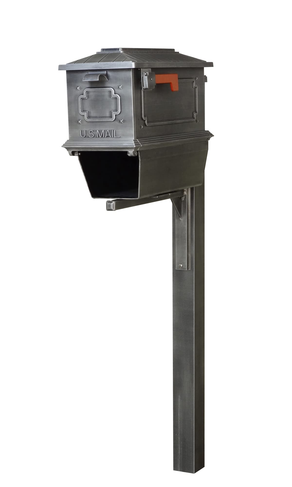 Special Lite Kingston Curbside Mailbox with Paper Tube with Wellington Post - Swedish Silver Aluminum Mailbox with Post - SCK2017_SPK720-SW