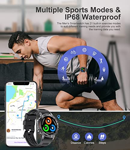 Image of SUNKTA Smart Watch for Men Bluetooth Calls with,1.39''HD Touch Screen Tactical Smartwatch for Android and iPhone,5ATM Waterproof Fitness Watch with Blood Pressure /Heart Rate Monitor BlackSilicone